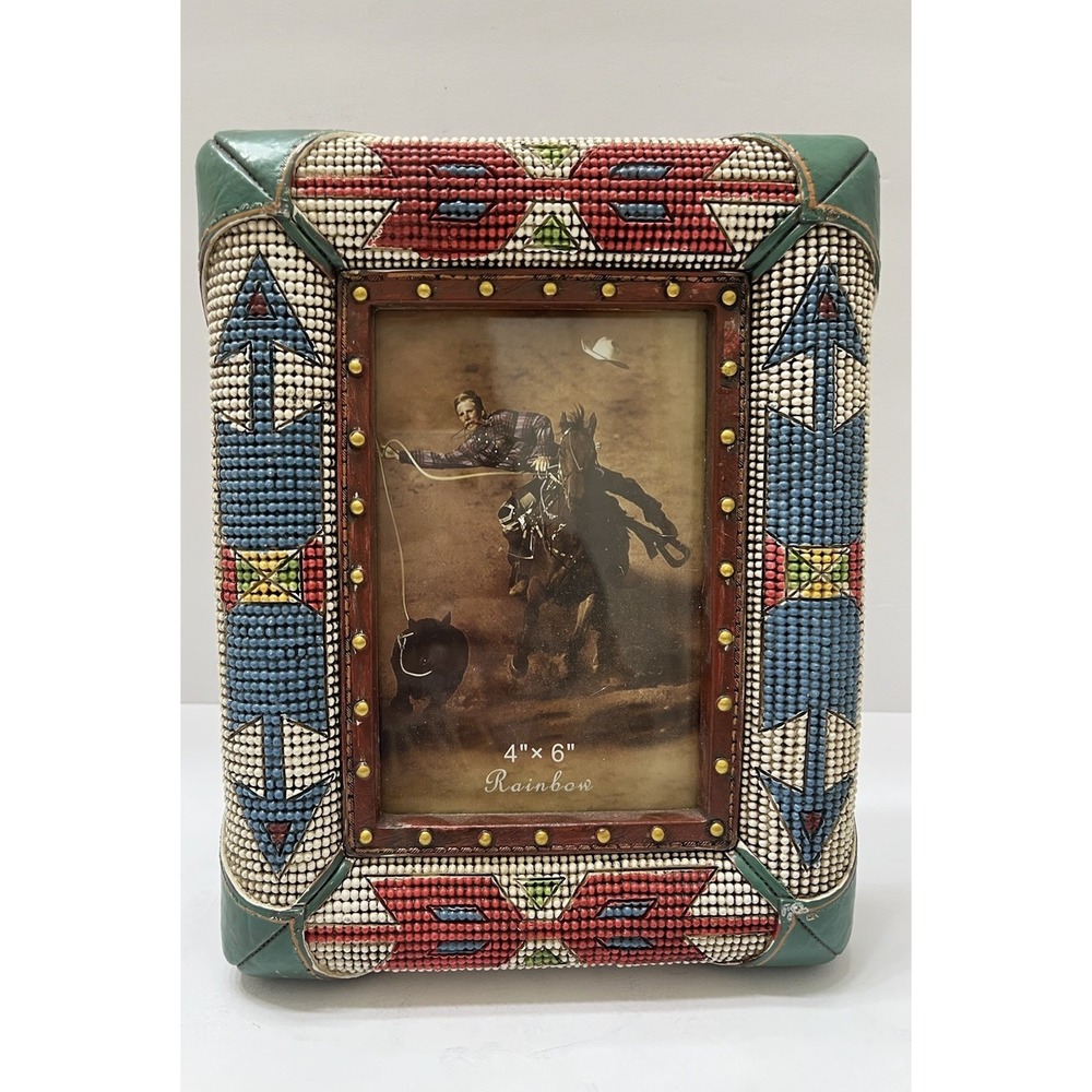 Western Theme Photo Frame Rustic Resin 4x6 Colorful Native American Colorful 7x9